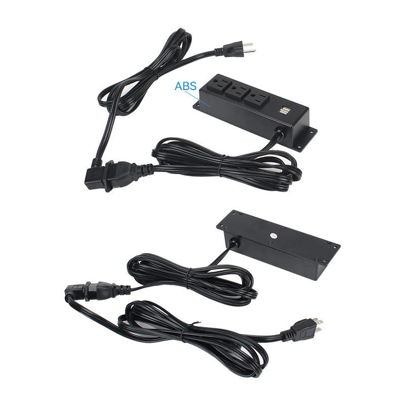 Wall Mount Power Strip With Connector Wire , 3 US Outlets+ 2 USB Charging