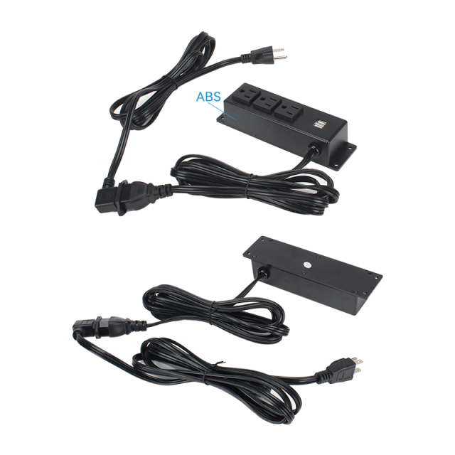 Wall Mount Power Strip With Connector Wire , 3 US Outlets+ 2 USB Charging