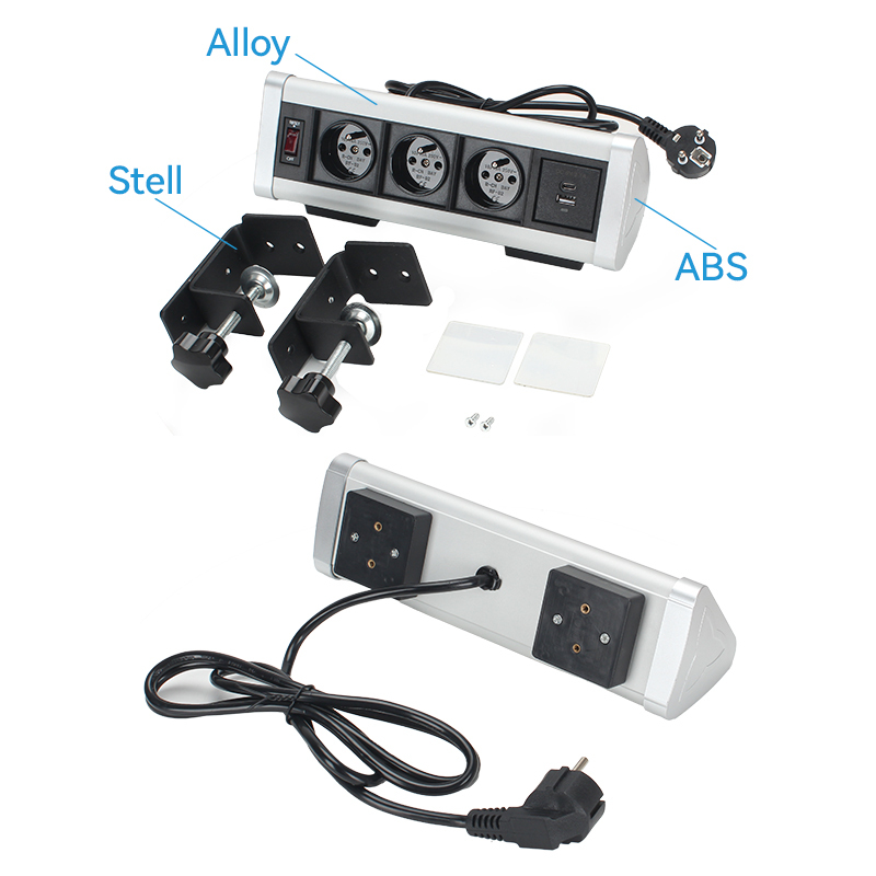 France Clamp Socket With Switch 3 Outlets 1 USB-A/C Charging