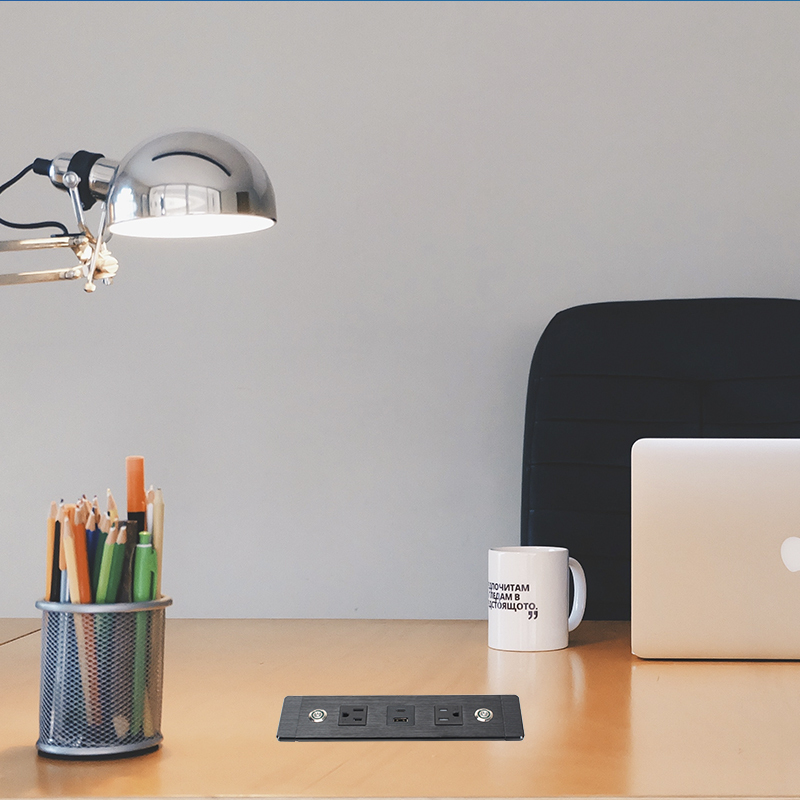 US Desktop Recessed Socket 2 Outlets With Switch 1 USB-A/C Charging