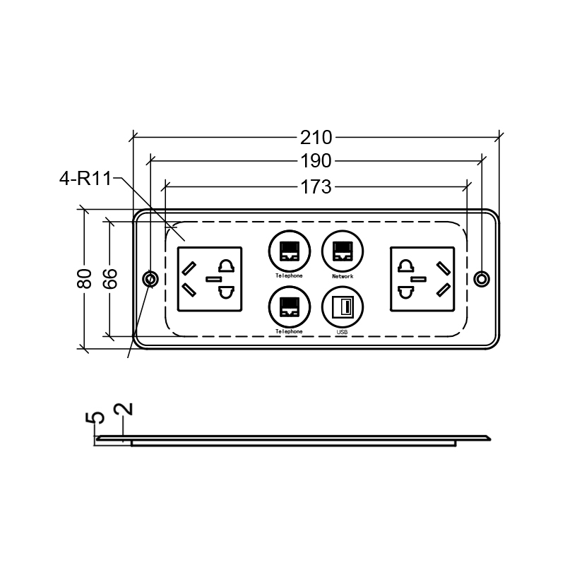 Multimedia Desktop China Outlets Recessed Power Socket With USB,CAT6+CAT3