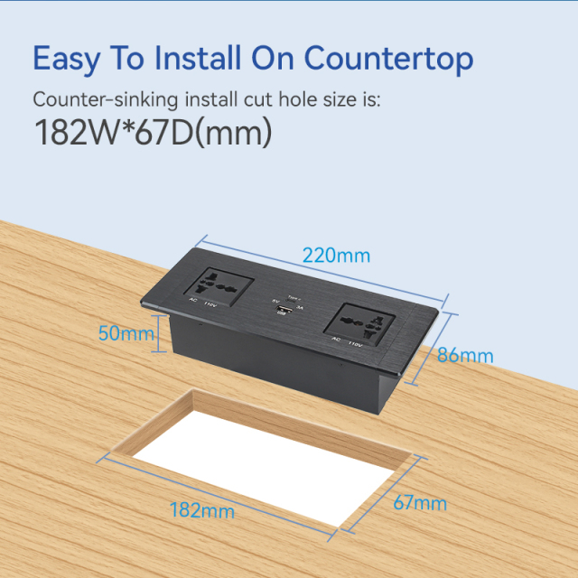 Universal Outlets Desktop Built in Socket With 1 USB-A/C Charging