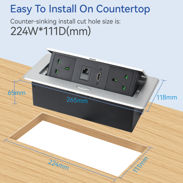 UK CAT6+HDMI Pop Up Socket For Desktop