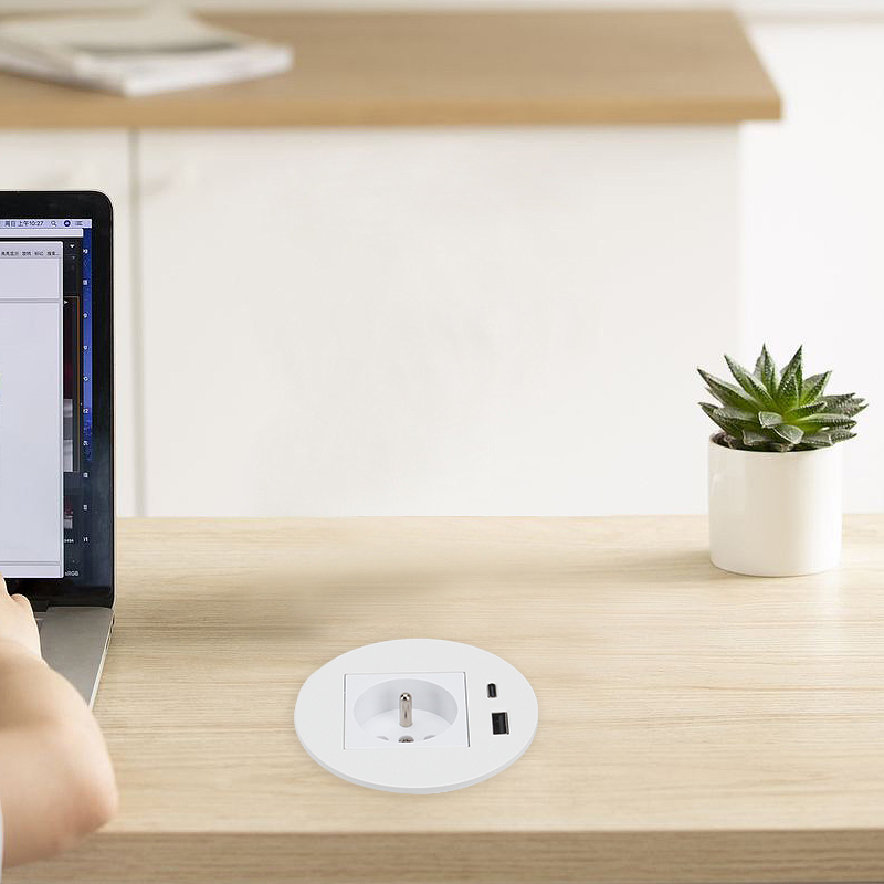 France Desktop Built In Round Socket With 1 USB-A/C For Hotel Furniture