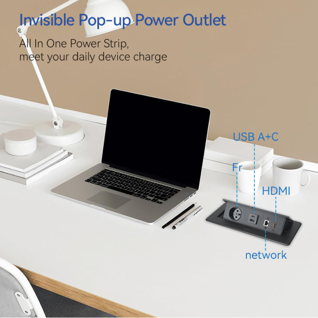 1 USB-A/C +CAT6 +HDMI Multimedia France Pop Up Socket For Conference