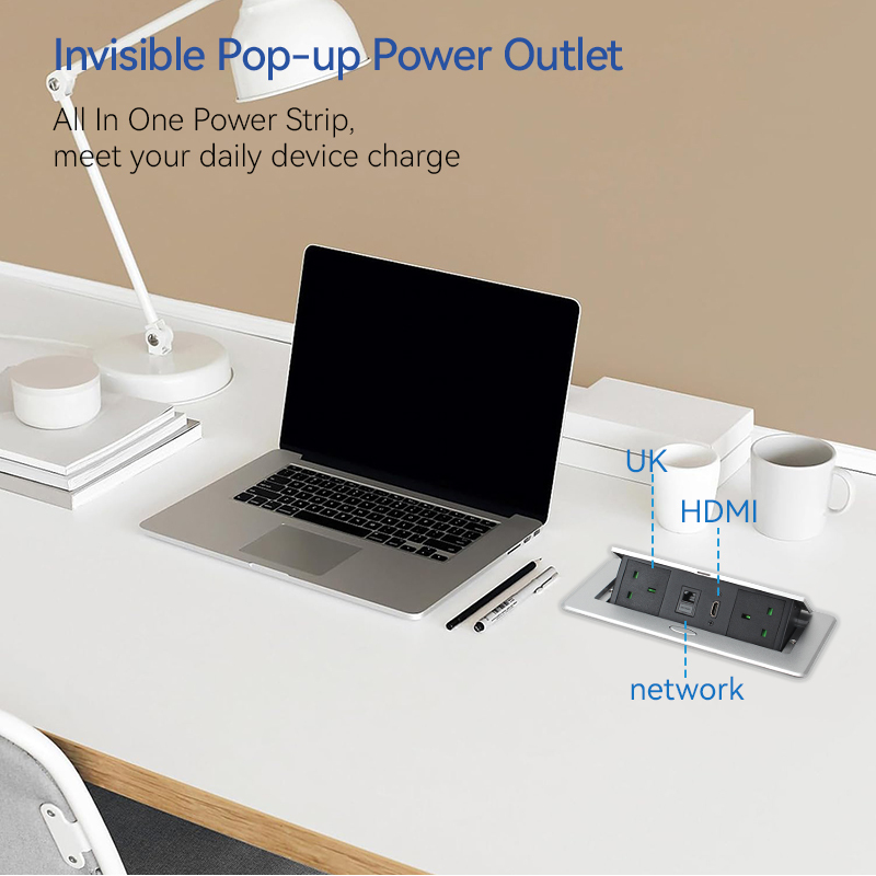 UK CAT6+HDMI Pop Up Socket For Desktop