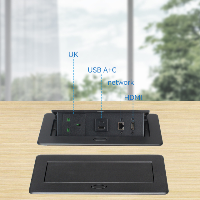 Multimedia UK Pop Up Socket With USB-A/C+HDMI For Conference Table