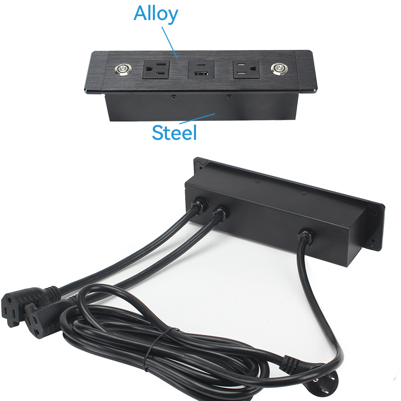 US Desktop Recessed Socket 2 Outlets With Switch 1 USB-A/C Charging