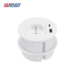 France Desktop Built In Round Socket With 1 USB-A/C For Hotel Furniture