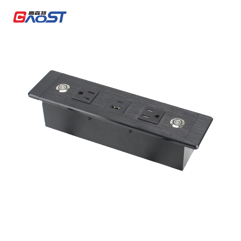 US Desktop Recessed Socket 2 Outlets With Switch 1 USB-A/C Charging