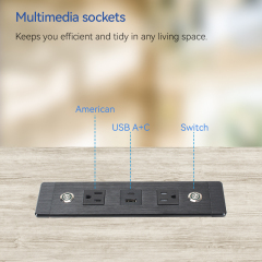 US Desktop Recessed Socket 2 Outlets With Switch 1 USB-A/C Charging