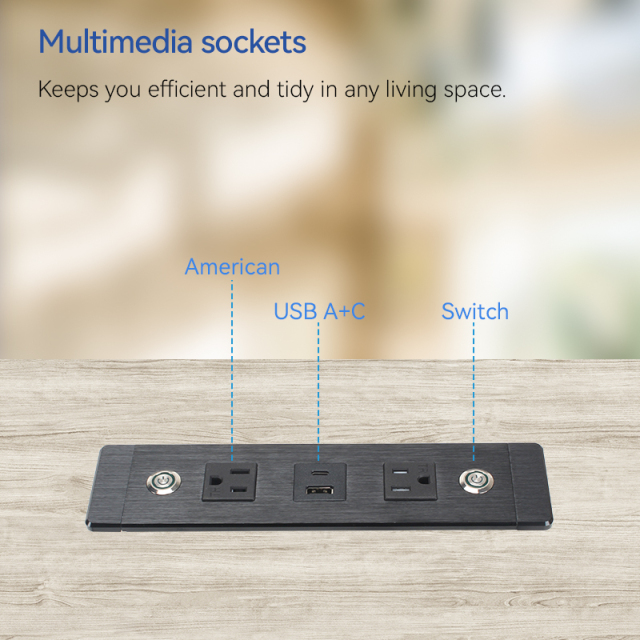 US Desktop Recessed Socket 2 Outlets With Switch 1 USB-A/C Charging