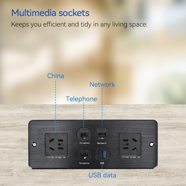 Multimedia Desktop China Outlets Recessed Power Socket With USB,CAT6+CAT3