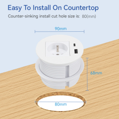 France Desktop Built In Round Socket With 1 USB-A/C For Hotel Furniture
