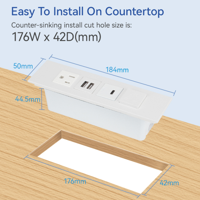 2 USB-A And 1 USB-C Charging US Desktop Recessed Socket With Switch