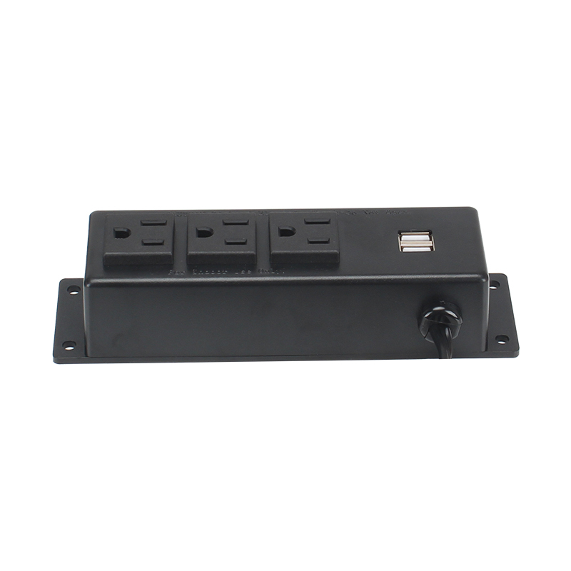 Wall Mount Power Strip With Connector Wire , 3 US Outlets+ 2 USB Charging