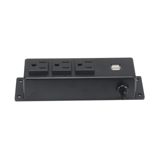 Wall Mount Power Strip With Connector Wire , 3 US Outlets+ 2 USB Charging