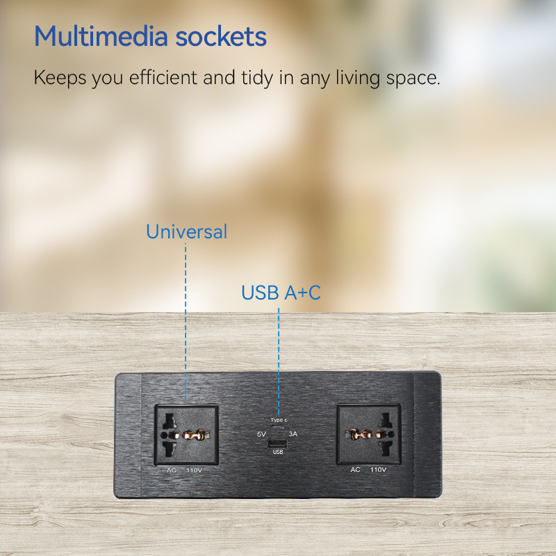 Universal Outlets Desktop Built in Socket With 1 USB-A/C Charging