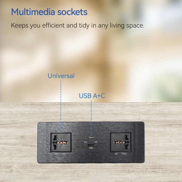 Universal Outlets Desktop Built in Socket With 1 USB-A/C Charging