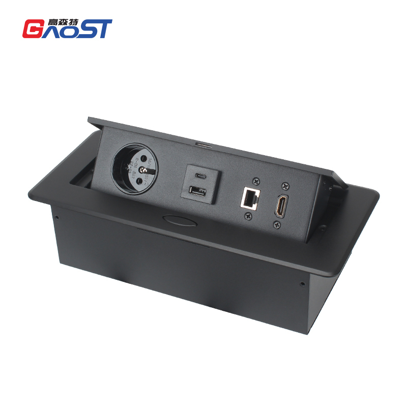 1 USB-A/C +CAT6 +HDMI Multimedia France Pop Up Socket For Conference