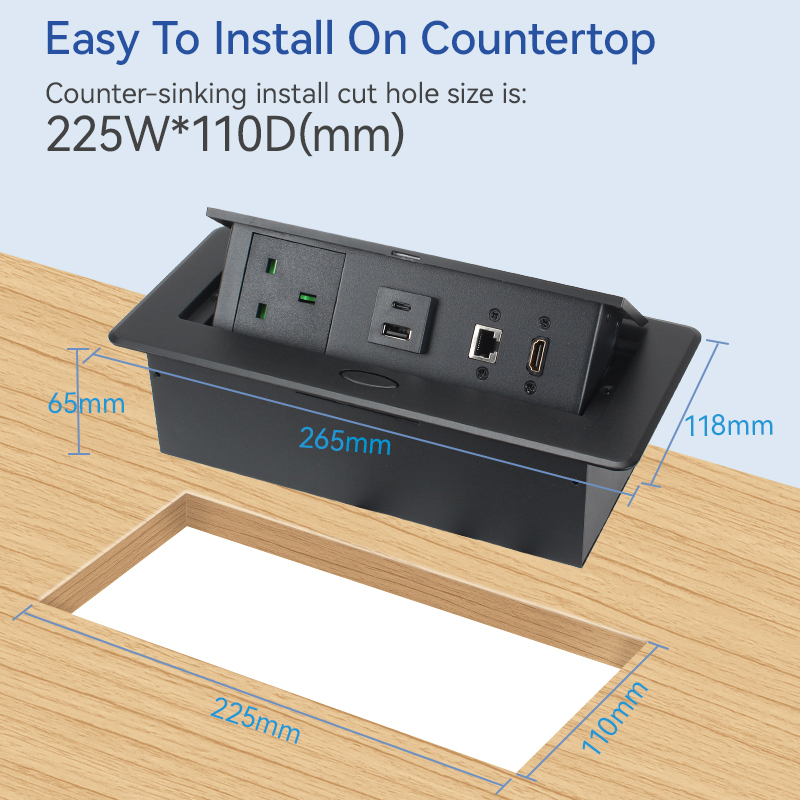 Multimedia UK Pop Up Socket With USB-A/C+HDMI For Conference Table