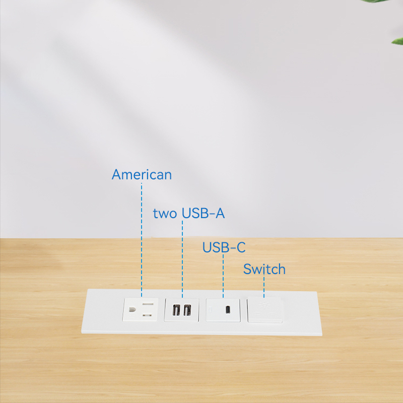 2 USB-A And 1 USB-C Charging US Desktop Recessed Socket With Switch