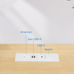 2 USB-A And 1 USB-C Charging US Desktop Recessed Socket With Switch
