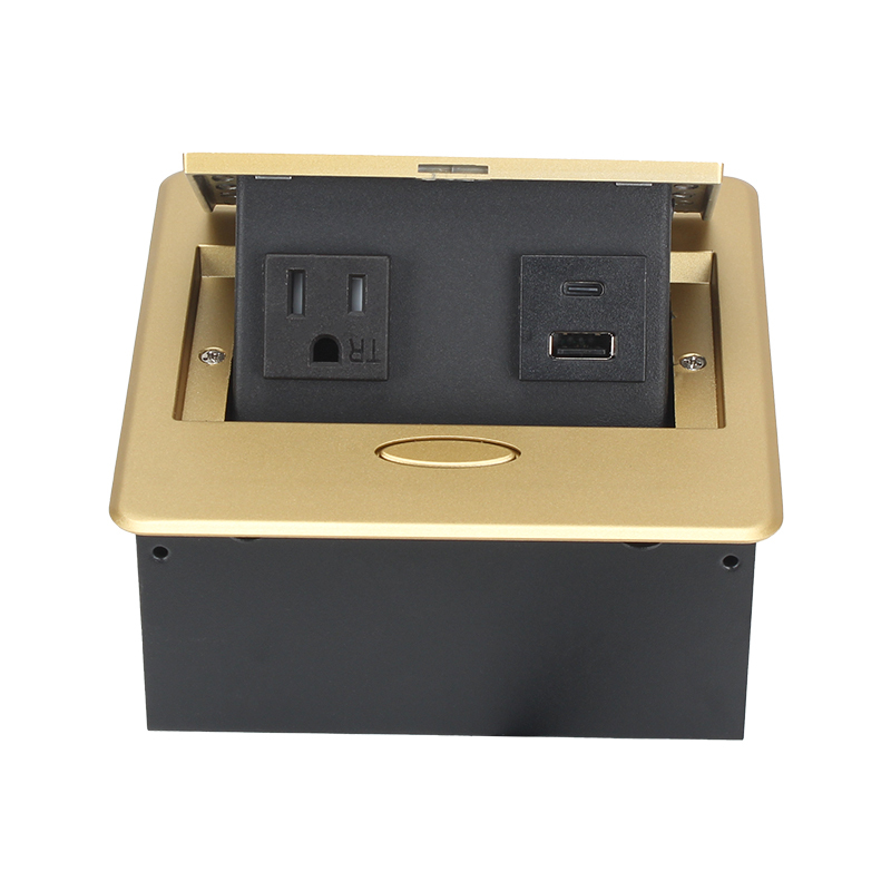 US Golden Desktop Pop Up Power Socket With 1 US TR Outlet +1 USB-A/C