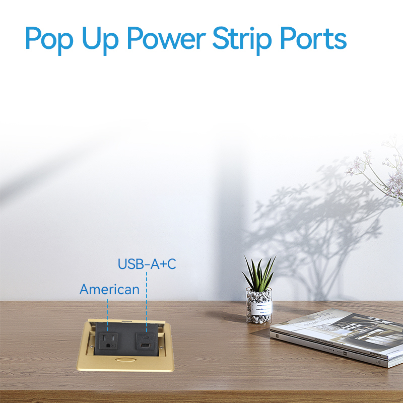 US Golden Desktop Pop Up Power Socket With 1 US TR Outlet +1 USB-A/C