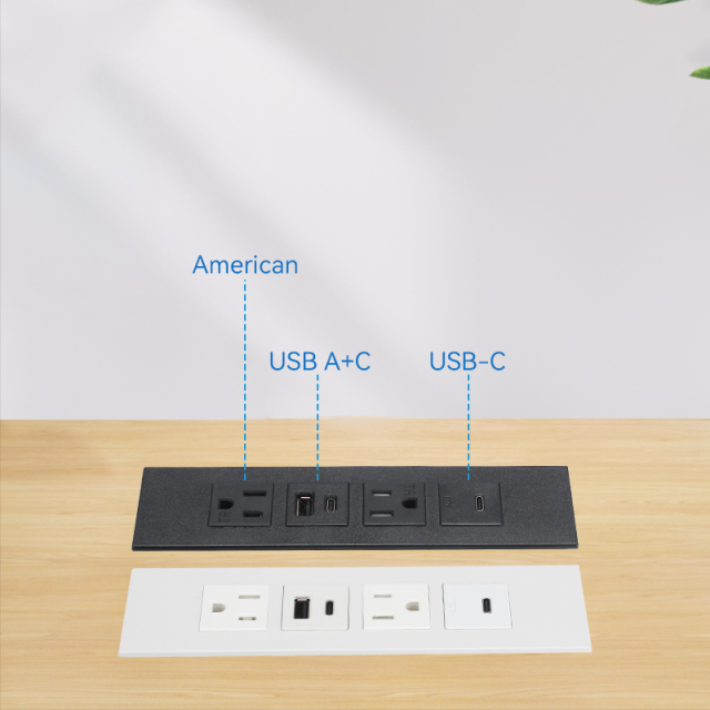 US Desktop Recessed Power Strip With 2 US TR Outlets+1 USB-A +2 USB-C