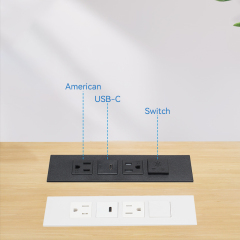 US Safety Power Socket 2 TR US Outlets 1 USB-C With 1 Light Switch For Furniture Countertop