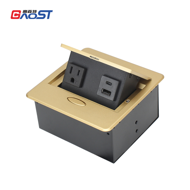 US Golden Desktop Pop Up Power Socket With 1 US TR Outlet +1 USB-A/C