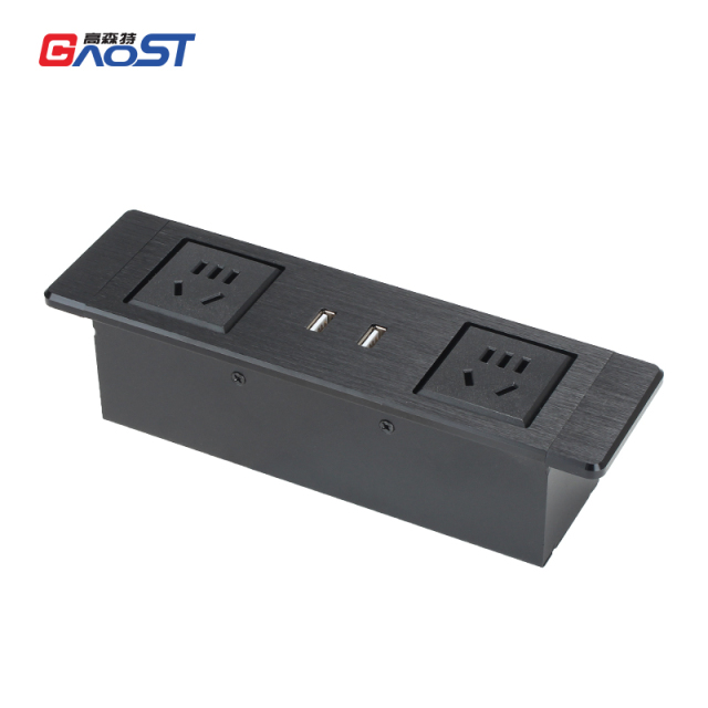 High Quality Alloy Desktop Recessed power Socket With 2 China Outlets+2 USB Charging