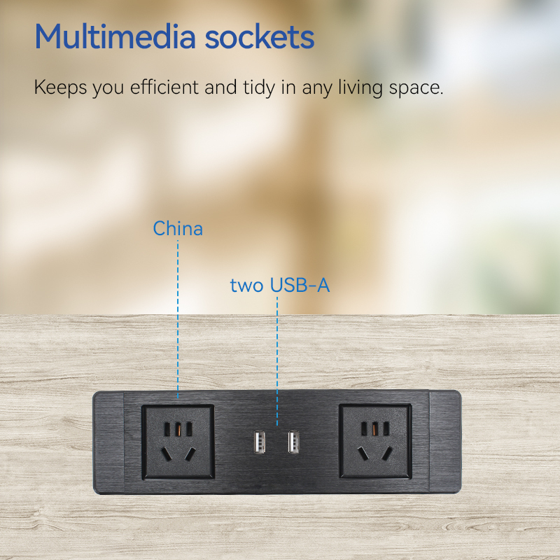 High Quality Alloy Desktop Recessed power Socket With 2 China Outlets+2 USB Charging