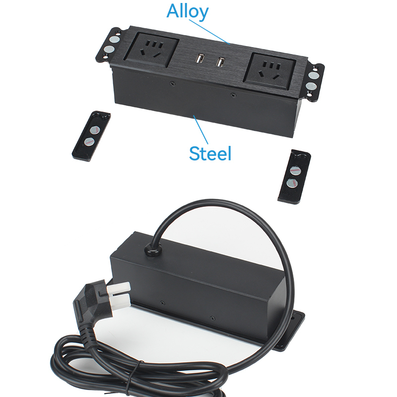 High Quality Alloy Desktop Recessed power Socket With 2 China Outlets+2 USB Charging