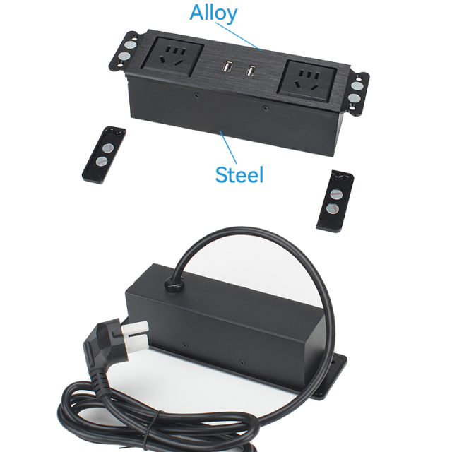 High Quality Alloy Desktop Recessed power Socket With 2 China Outlets+2 USB Charging