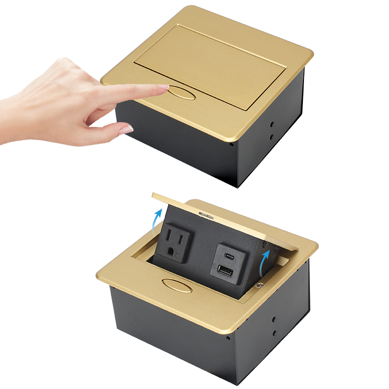 US Golden Desktop Pop Up Power Socket With 1 US TR Outlet +1 USB-A/C