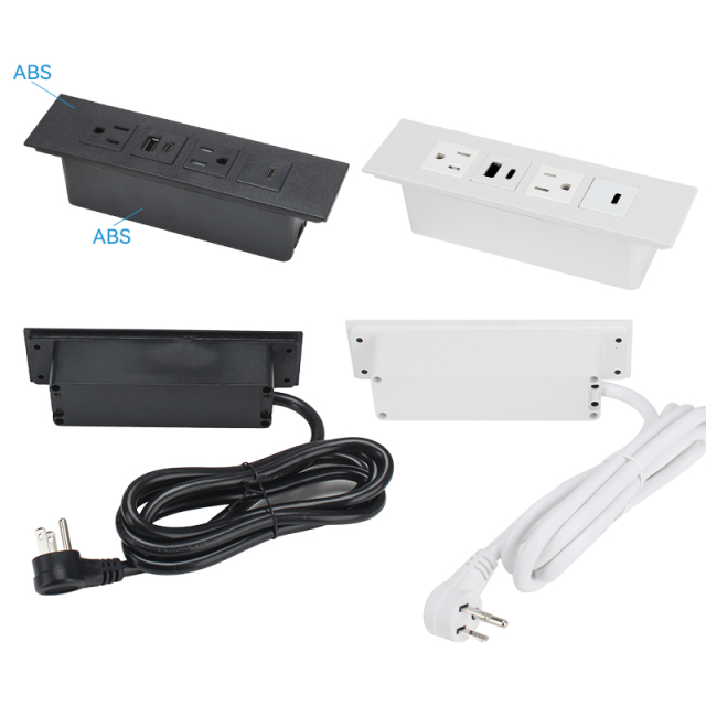 US Desktop Recessed Power Strip With 2 US TR Outlets+1 USB-A +2 USB-C