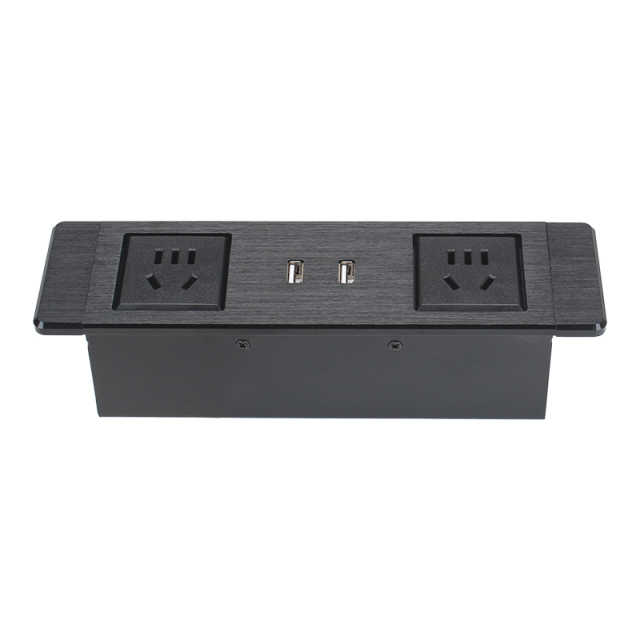 High Quality Alloy Desktop Recessed power Socket With 2 China Outlets+2 USB Charging