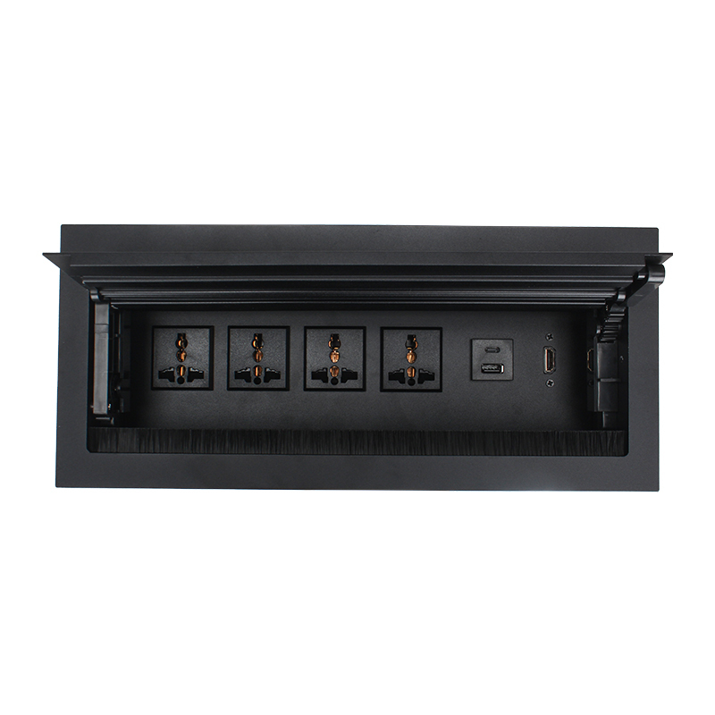 Conference Brushed Double Flip Multimedia Socket Box 4 Universal Outlets+1 USB-A/C Charging+HDMI