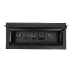 Conference Brushed Double Flip Multimedia Socket Box 4 Universal Outlets+1 USB-A/C Charging+HDMI