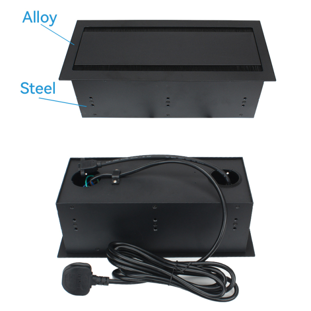 Conference Brushed Double Flip Multimedia Socket Box 4 Universal Outlets+1 USB-A/C Charging+HDMI