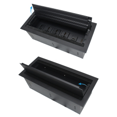 Conference Brushed Double Flip Multimedia Socket Box 4 Universal Outlets+1 USB-A/C Charging+HDMI