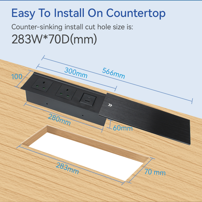 Conference Sliding Hidden Integrated UK Socket 2 Outlets 1 USB-A/C