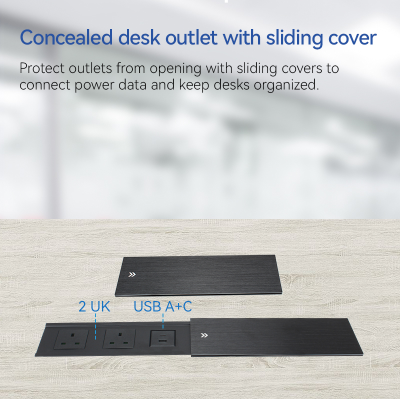 Conference Sliding Hidden Integrated UK Socket 2 Outlets 1 USB-A/C
