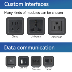 Alloy Panel Under Desk Power Socket 3 US Outlets With 1 USB-A/C
