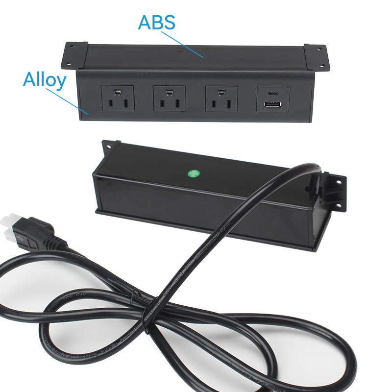 Alloy Panel Under Desk Power Socket 3 US Outlets With 1 USB-A/C
