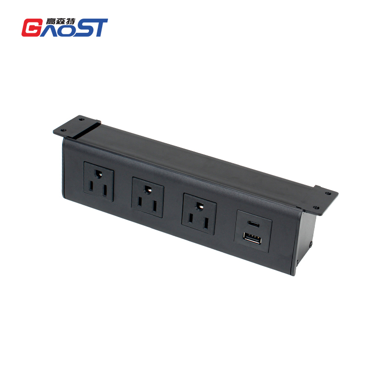 Alloy Panel Under Desk Power Socket 3 US Outlets With 1 USB-A/C