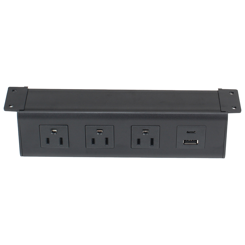 Alloy Panel Under Desk Power Socket 3 US Outlets With 1 USB-A/C