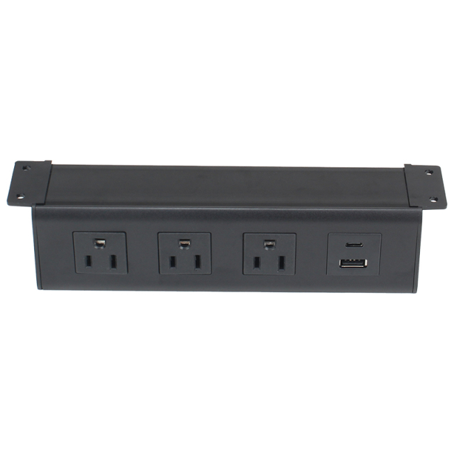 Alloy Panel Under Desk Power Socket 3 US Outlets With 1 USB-A/C